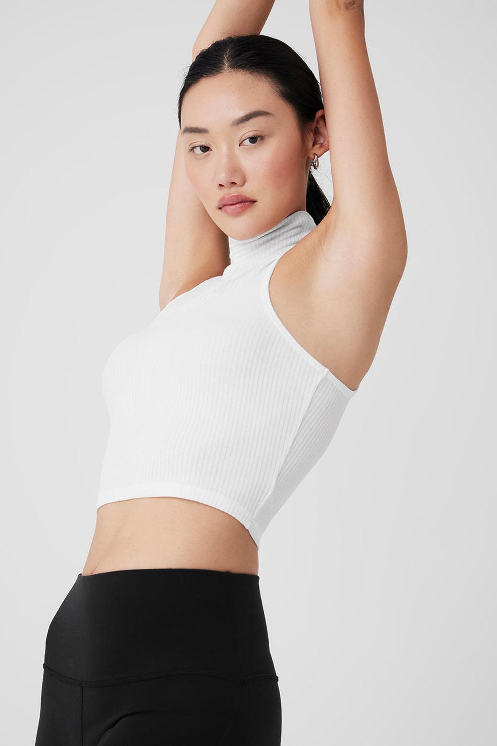 φανελακια για τρεξιμο γυναικεια Alo Yoga Ribbed Sea Coast Cropped Turtleneck ασπρα | Greece  YMRVN-7026