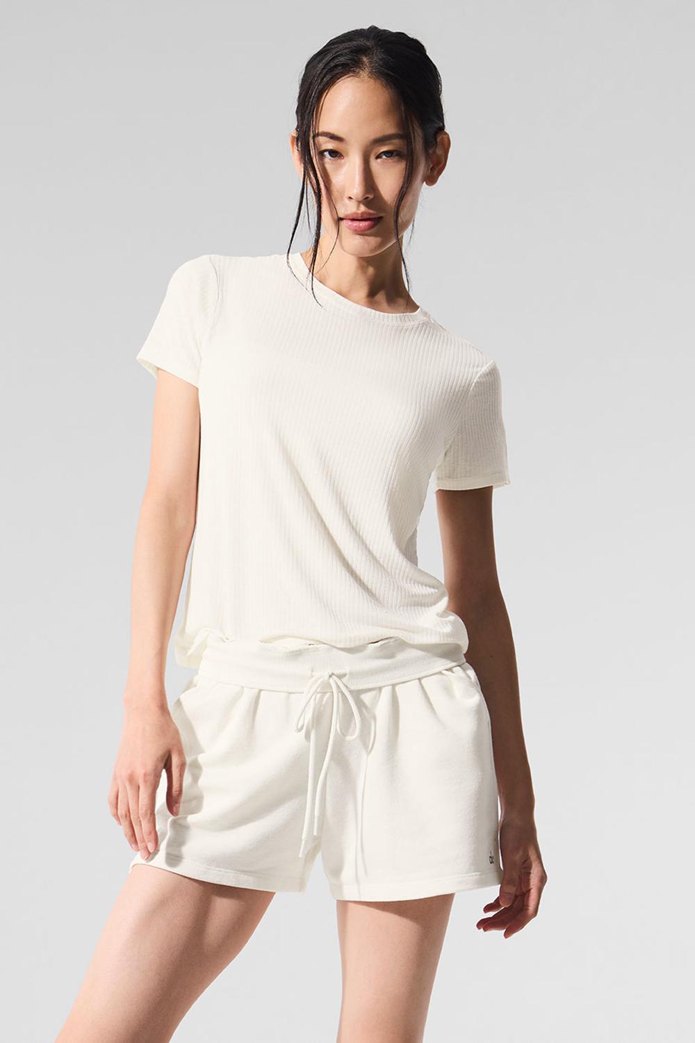 μπλουζακια για τρεξιμο γυναικεια Alo Yoga Ribbed Sea Coast Ivory | Greece  TCSLW-9015