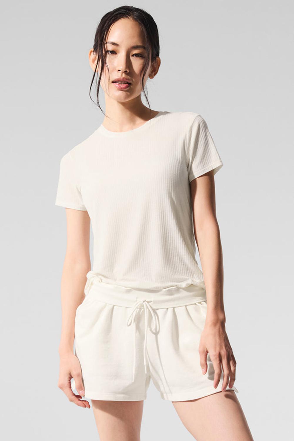 μπλουζακια για τρεξιμο γυναικεια Alo Yoga Ribbed Sea Coast Ivory | Greece  TCSLW-9015