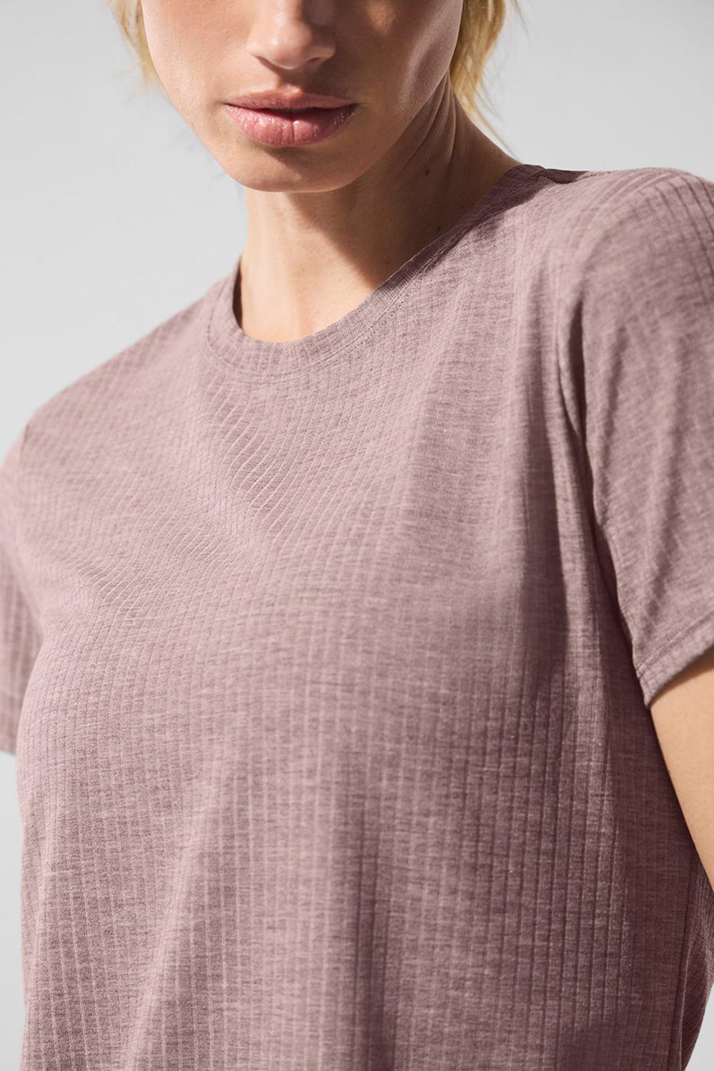 μπλουζακια για τρεξιμο γυναικεια Alo Yoga Ribbed Sea Coast Mushroom Heather | Greece  LSHTZ-9813