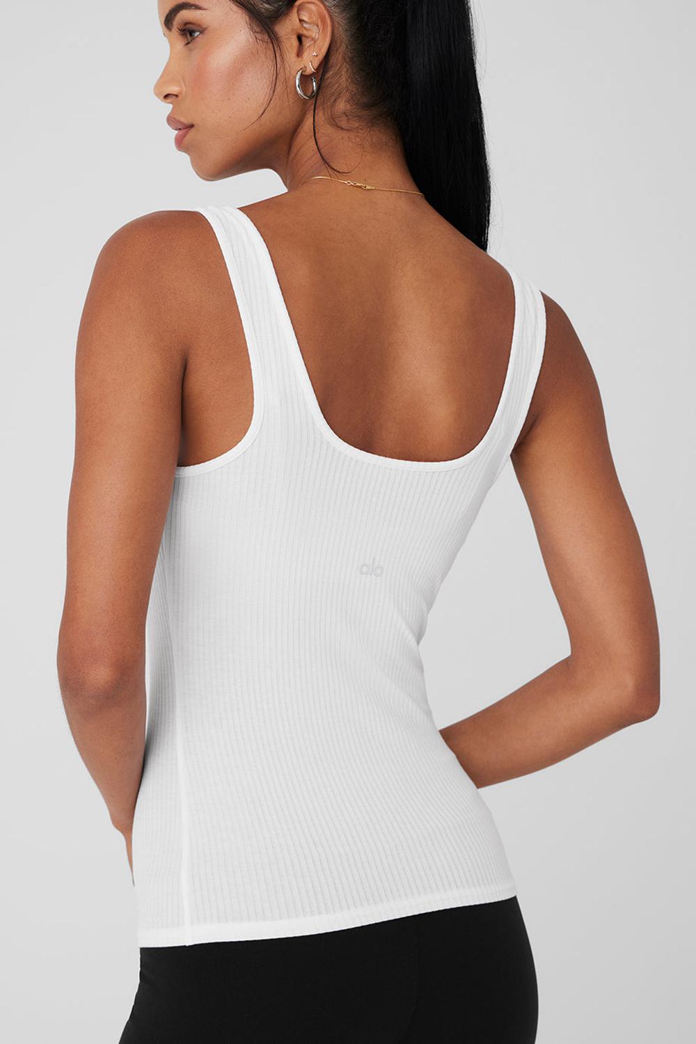 φανελακια για τρεξιμο γυναικεια Alo Yoga Ribbed Sea Coast Scoop Neck ασπρα | Greece  SOMCL-7395