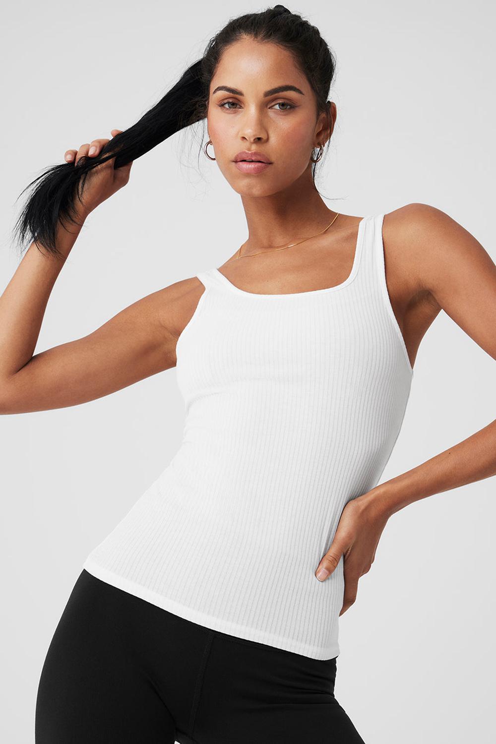 φανελακια για τρεξιμο γυναικεια Alo Yoga Ribbed Sea Coast Scoop Neck ασπρα | Greece  SOMCL-7395