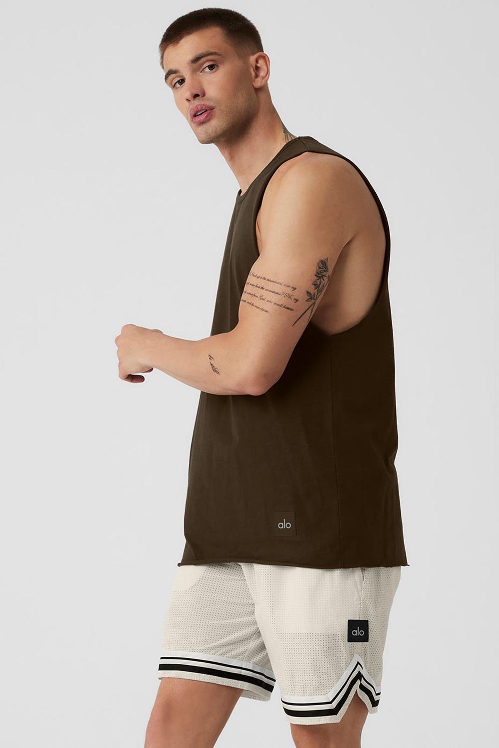 φανελακια για τρεξιμο ανδρικα Alo Yoga Society Raw Edge Espresso | Greece  YIHTA-9750