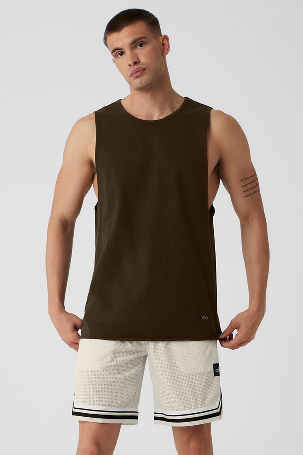φανελακια για τρεξιμο ανδρικα Alo Yoga Society Raw Edge Espresso | Greece  YIHTA-9750