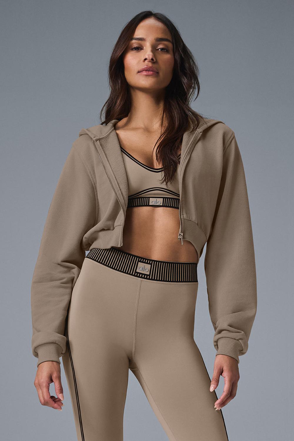 Φουτερ με Κουκουλα γυναικεια Alo Yoga Sweet Escape Zip Up Gravel | Greece  DJBUO-4965