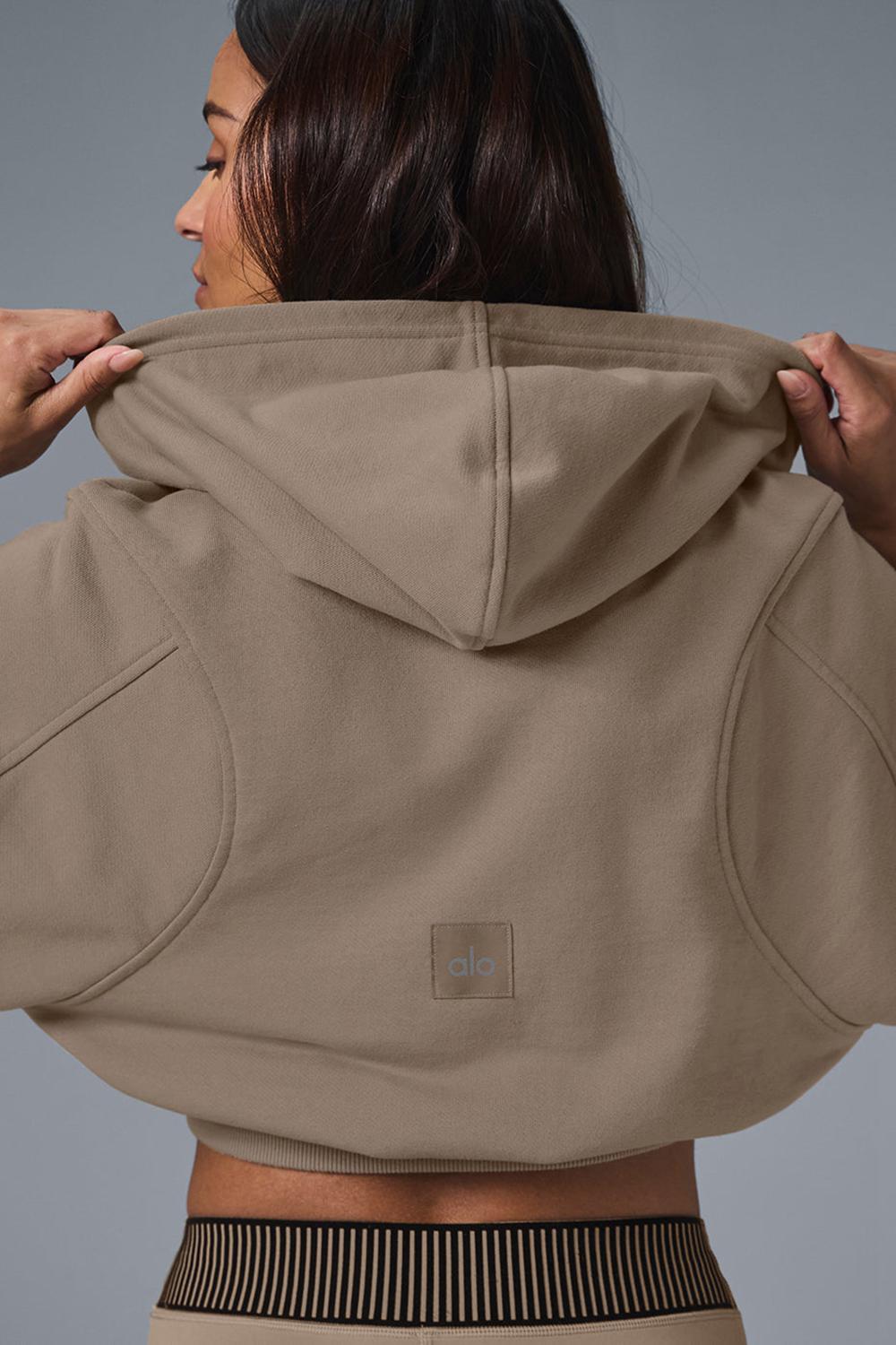 Φουτερ με Κουκουλα γυναικεια Alo Yoga Sweet Escape Zip Up Gravel | Greece  DJBUO-4965