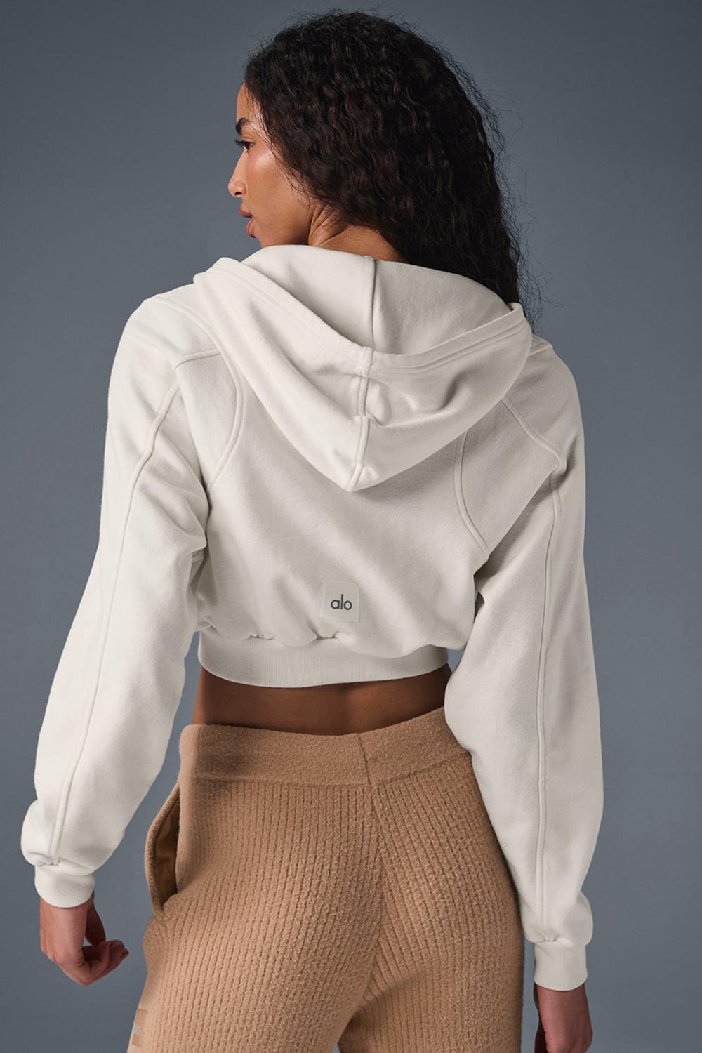 Φουτερ με Κουκουλα γυναικεια Alo Yoga Sweet Escape Zip Up Ivory | Greece  LGEXK-1365