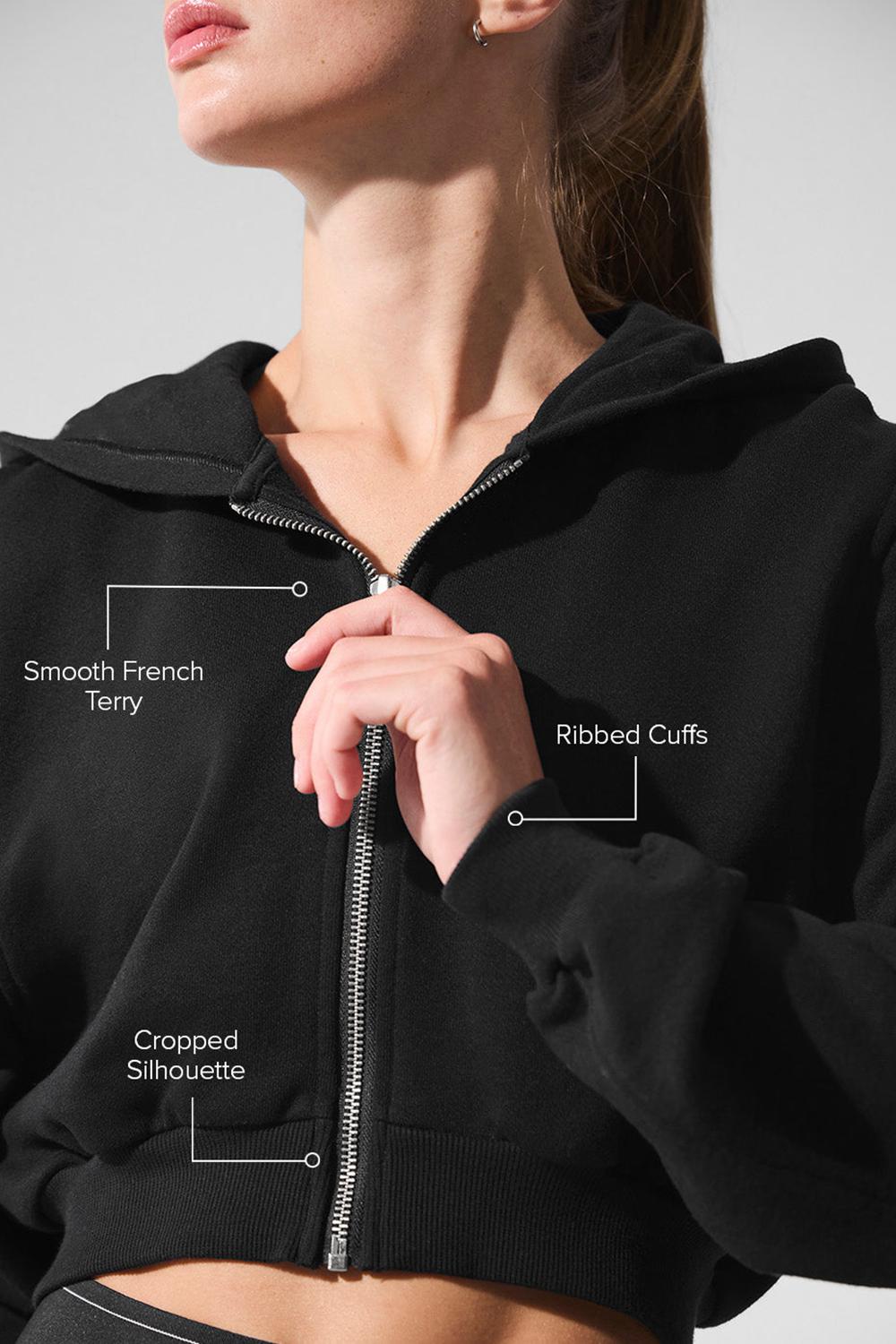 Φουτερ με Κουκουλα γυναικεια Alo Yoga Sweet Escape Zip Up μαυρα | Greece  RWKET-6504