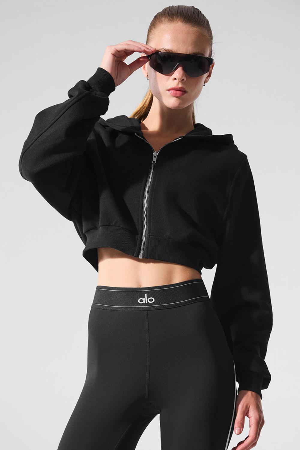 Φουτερ με Κουκουλα γυναικεια Alo Yoga Sweet Escape Zip Up μαυρα | Greece  RWKET-6504