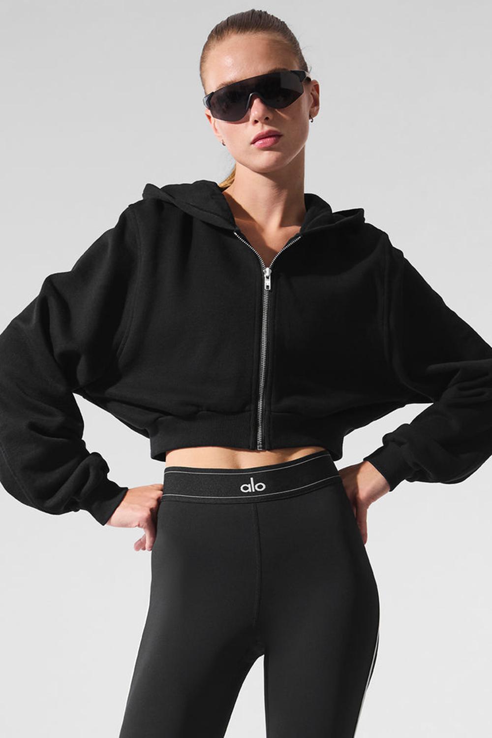 Φουτερ με Κουκουλα γυναικεια Alo Yoga Sweet Escape Zip Up μαυρα | Greece  RWKET-6504
