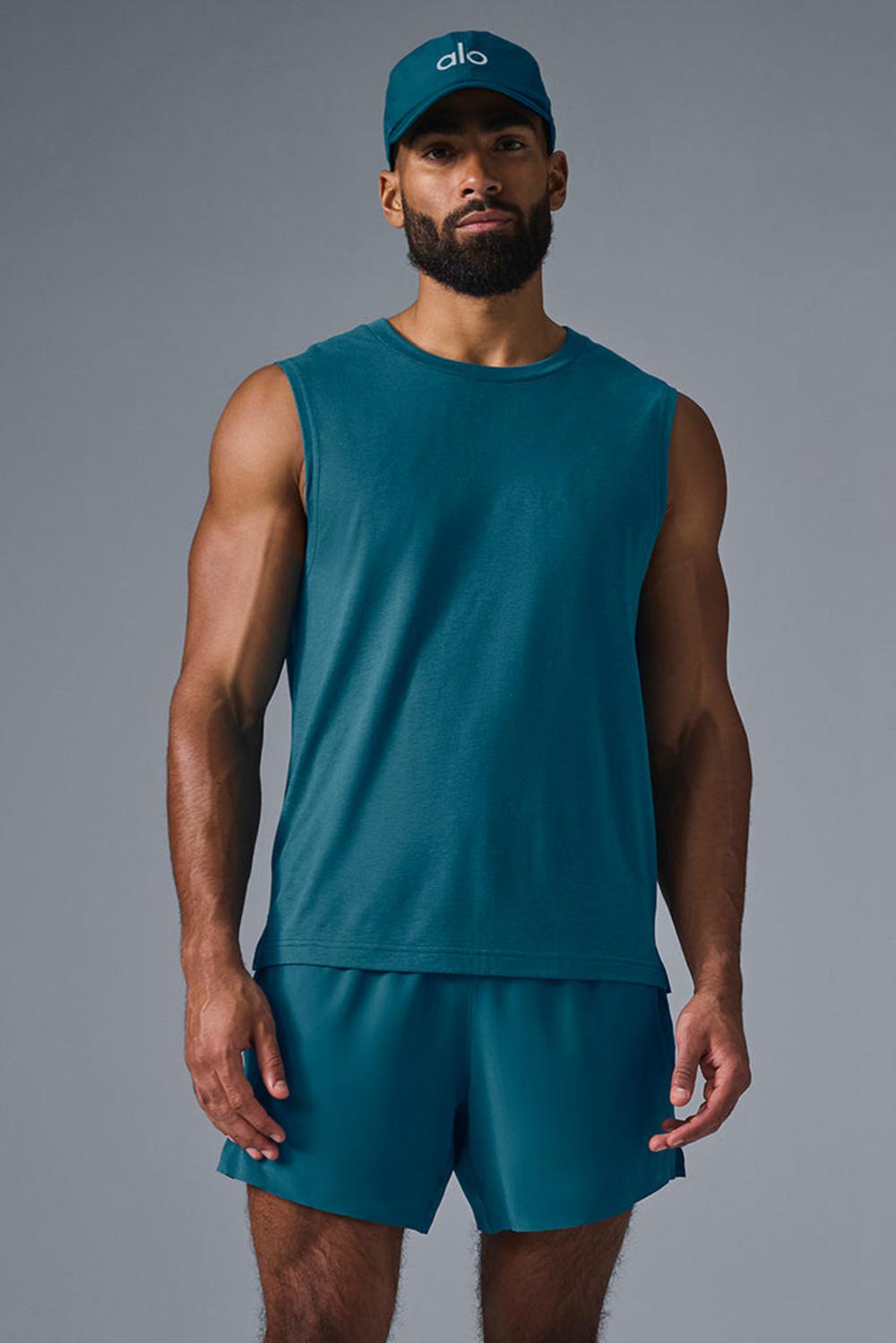 φανελακια για τρεξιμο ανδρικα Alo Yoga The Triumph Muscle Oceanic Teal | Greece  VFWTG-5627