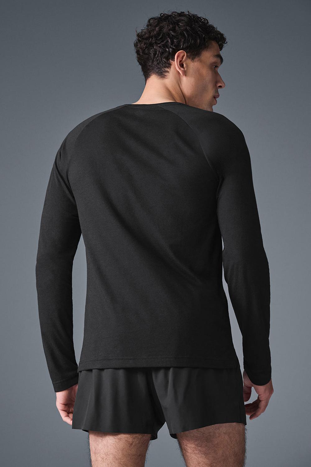 μπλουζακια για τρεξιμο ανδρικα Alo Yoga Triumph Long Sleeve μαυρα | Greece  GVNRI-6159