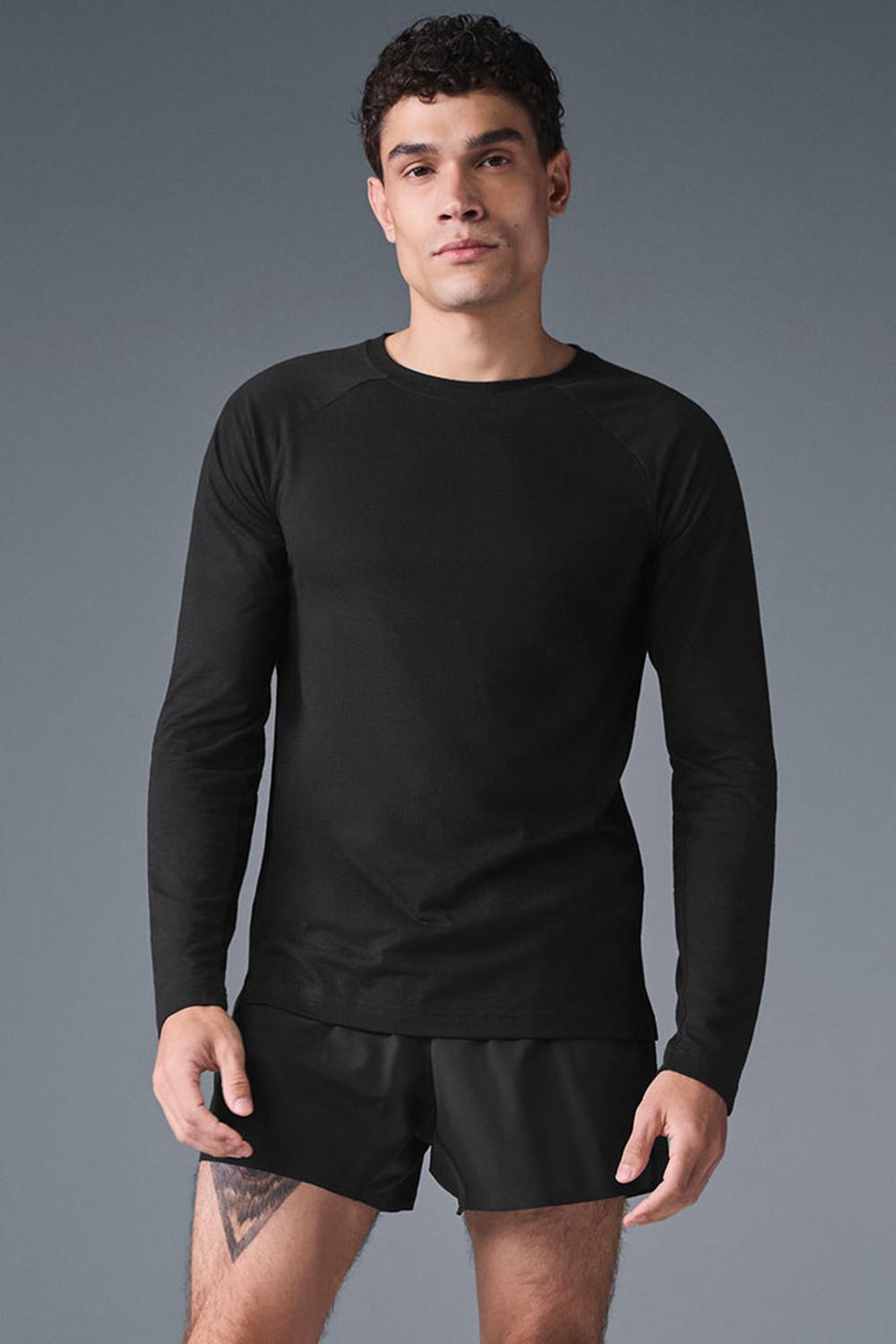 μπλουζακια για τρεξιμο ανδρικα Alo Yoga Triumph Long Sleeve μαυρα | Greece  GVNRI-6159