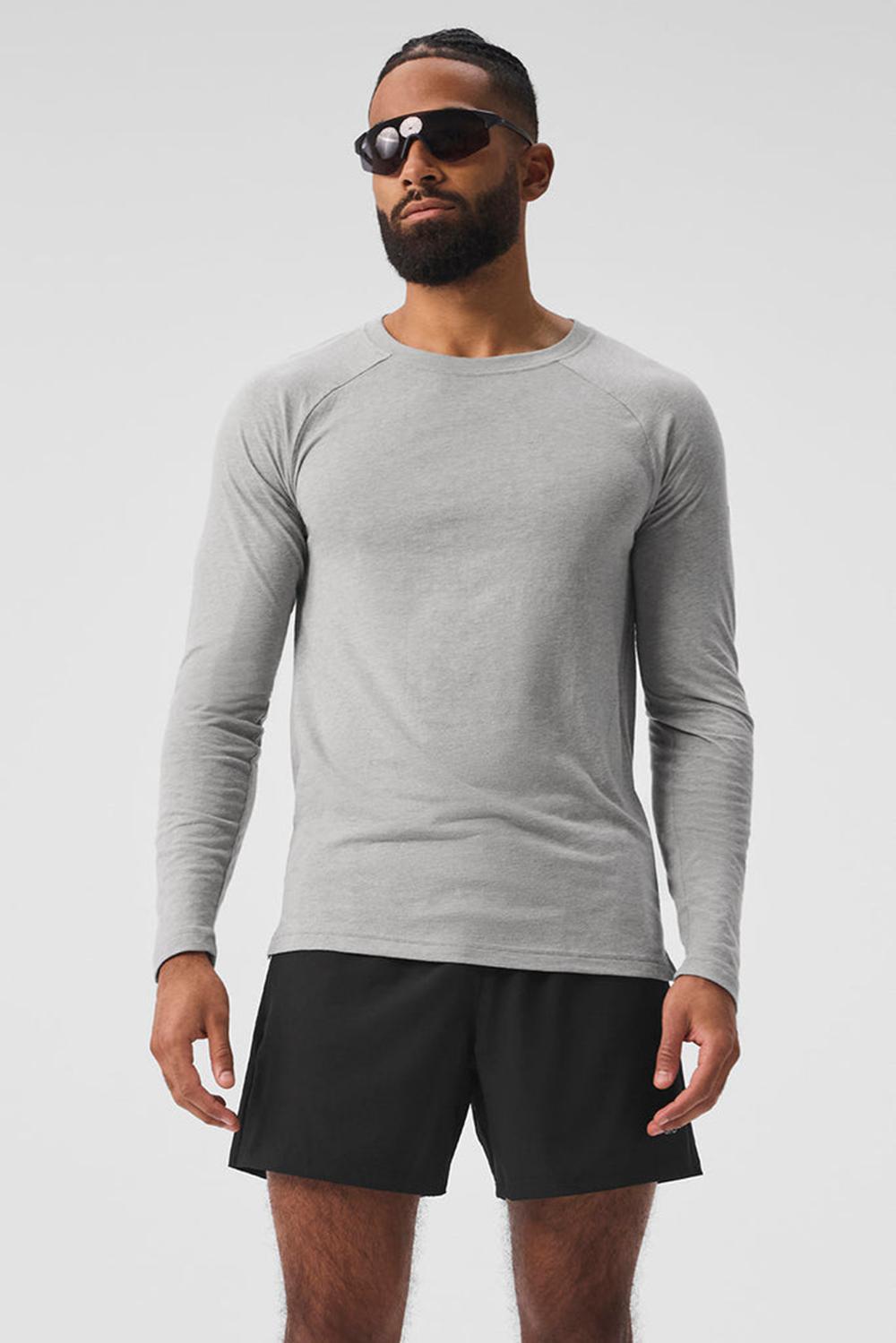 μπλουζακια για τρεξιμο ανδρικα Alo Yoga Triumph Long Sleeve γκρι | Greece  JRGMQ-4537