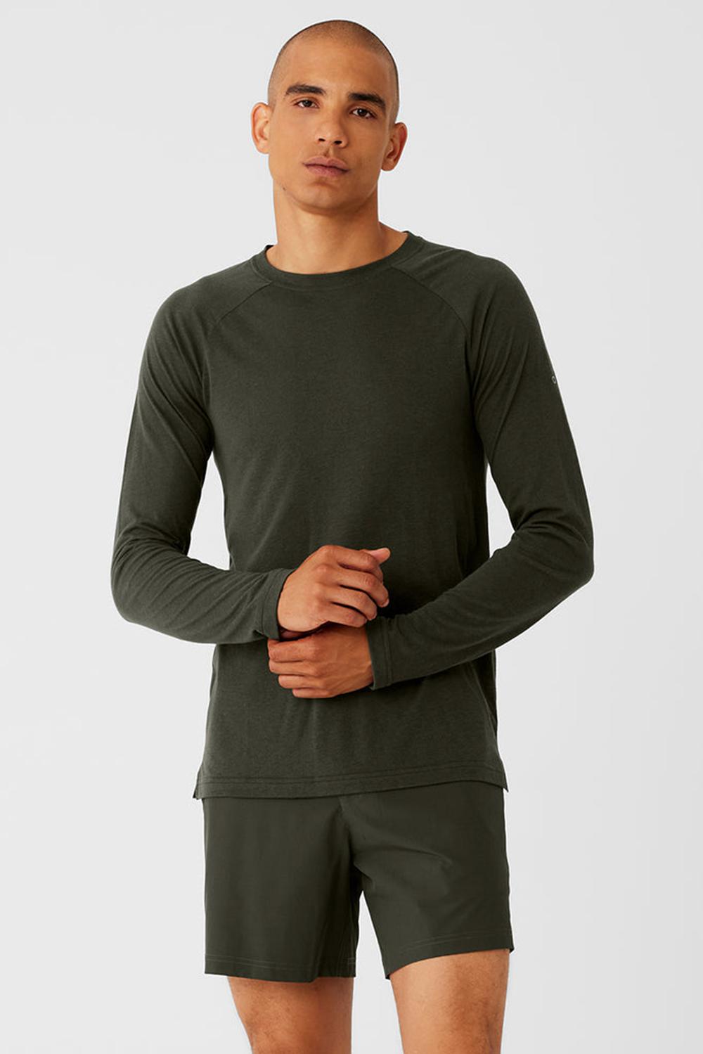 μπλουζακια για τρεξιμο ανδρικα Alo Yoga Triumph Long Sleeve πρασινο | Greece  LYUWD-2359
