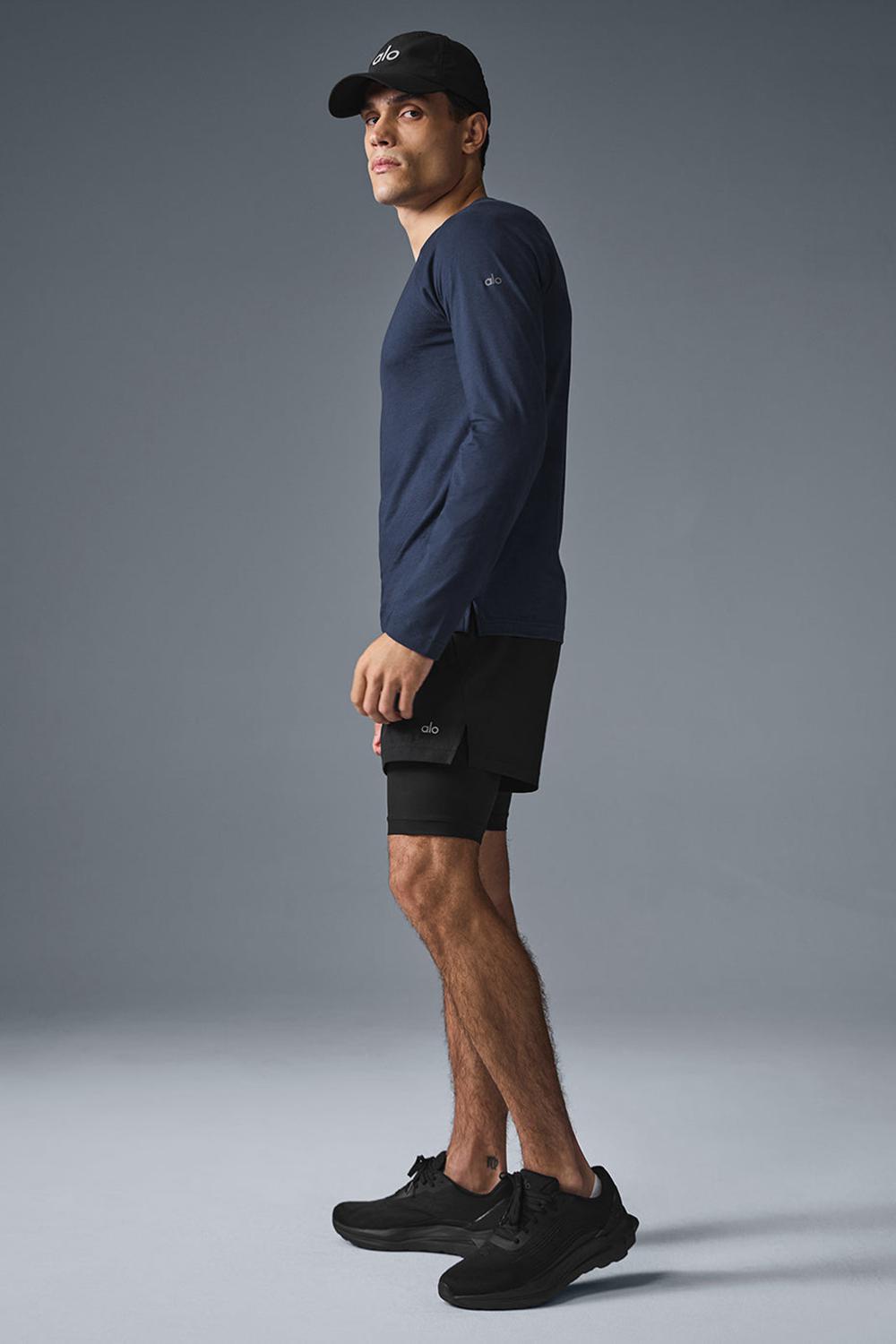 μπλουζακια για τρεξιμο ανδρικα Alo Yoga Triumph Long Sleeve σκουρο μπλε | Greece  WTAHF-6457