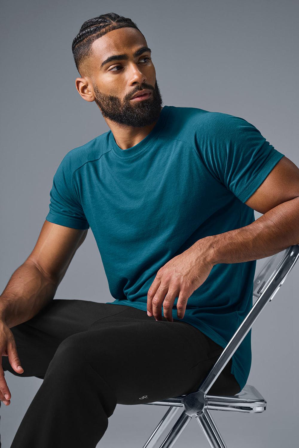 μπλουζακια για τρεξιμο ανδρικα Alo Yoga Triumph Raglan Oceanic Teal | Greece  QZUNV-7250