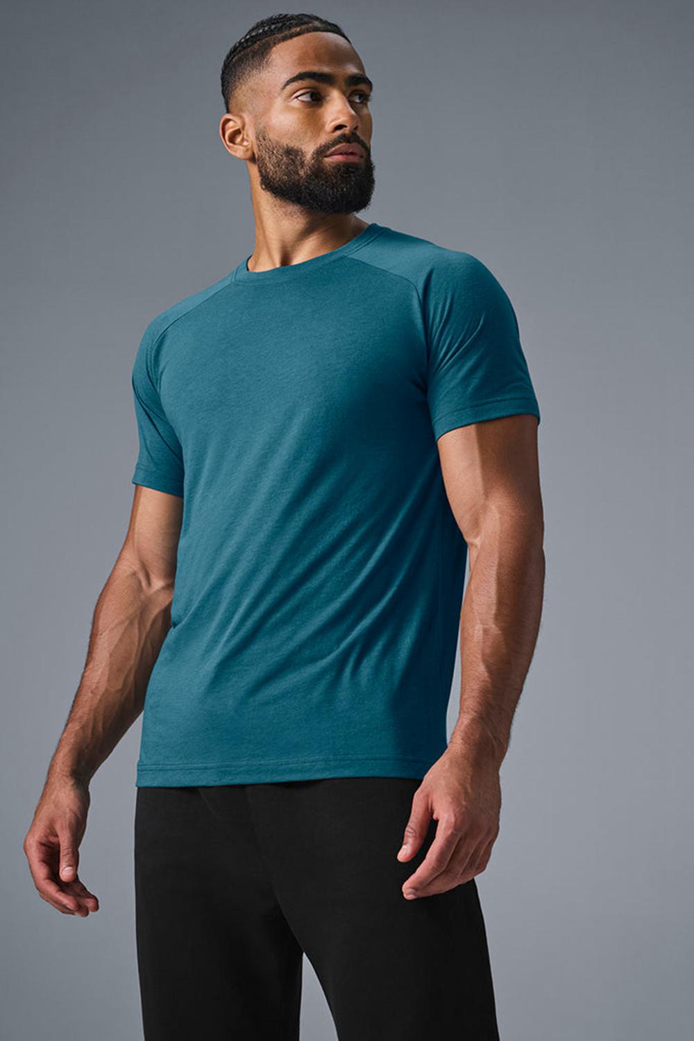 μπλουζακια για τρεξιμο ανδρικα Alo Yoga Triumph Raglan Oceanic Teal | Greece  QZUNV-7250