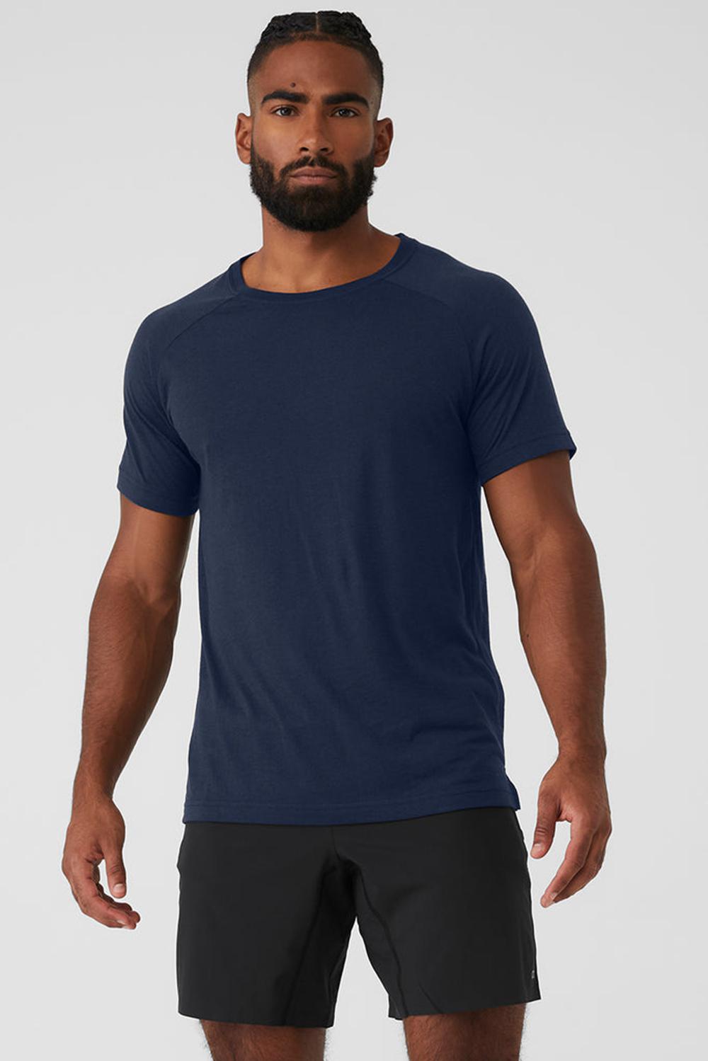 μπλουζακια για τρεξιμο ανδρικα Alo Yoga Triumph Raglan σκουρο μπλε | Greece  DXHLW-5308