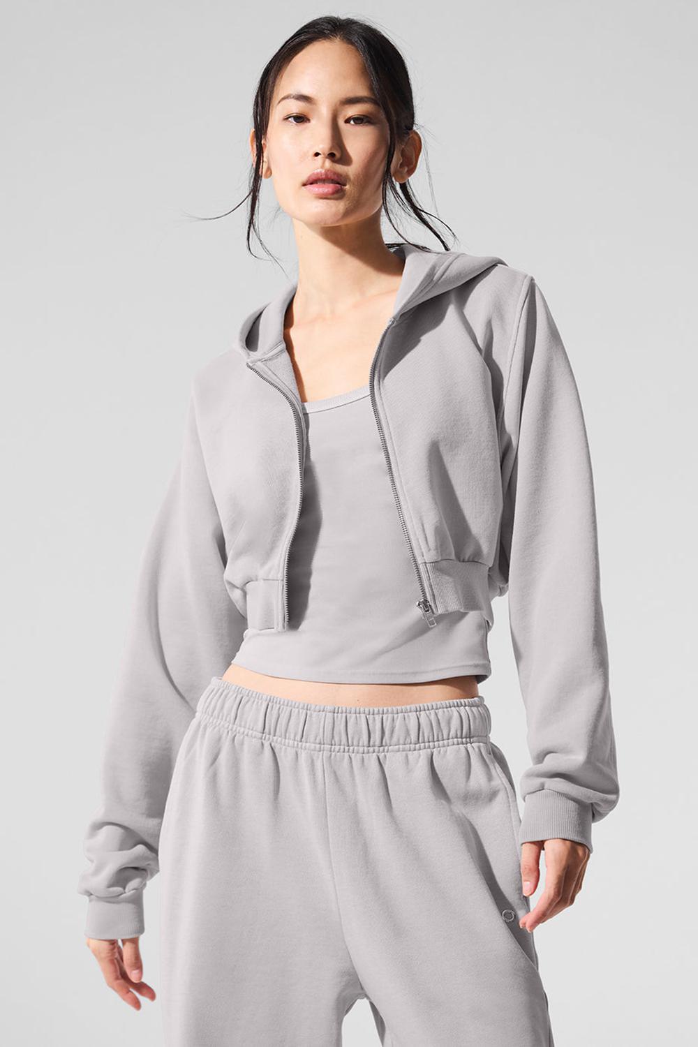 Φουτερ με Κουκουλα γυναικεια Alo Yoga Washed Sweet Escape Zip Up γκρι ανοιχτο μπλε | Greece  LYOQT-5106