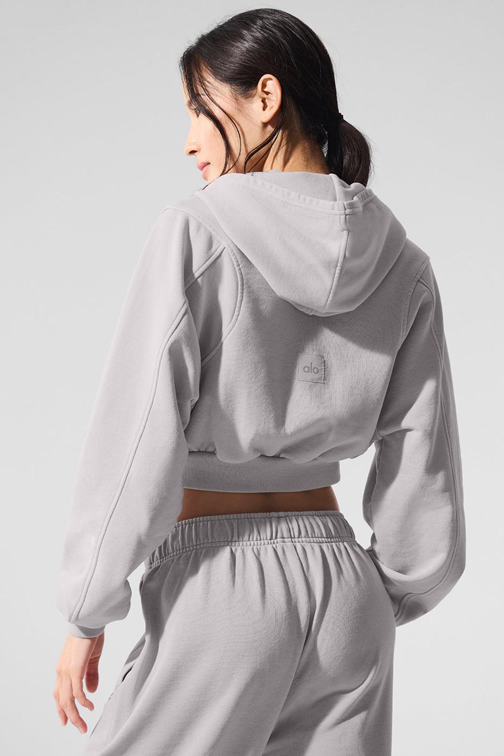 Φουτερ με Κουκουλα γυναικεια Alo Yoga Washed Sweet Escape Zip Up γκρι ανοιχτο μπλε | Greece  LYOQT-5106