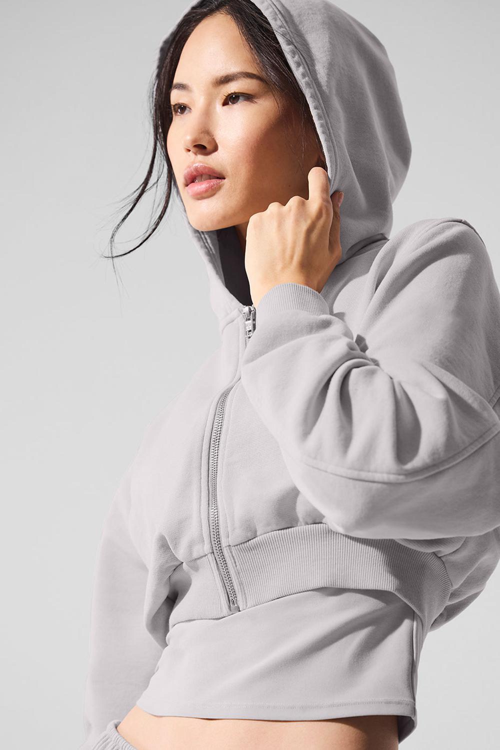 Φουτερ με Κουκουλα γυναικεια Alo Yoga Washed Sweet Escape Zip Up γκρι ανοιχτο μπλε | Greece  LYOQT-5106